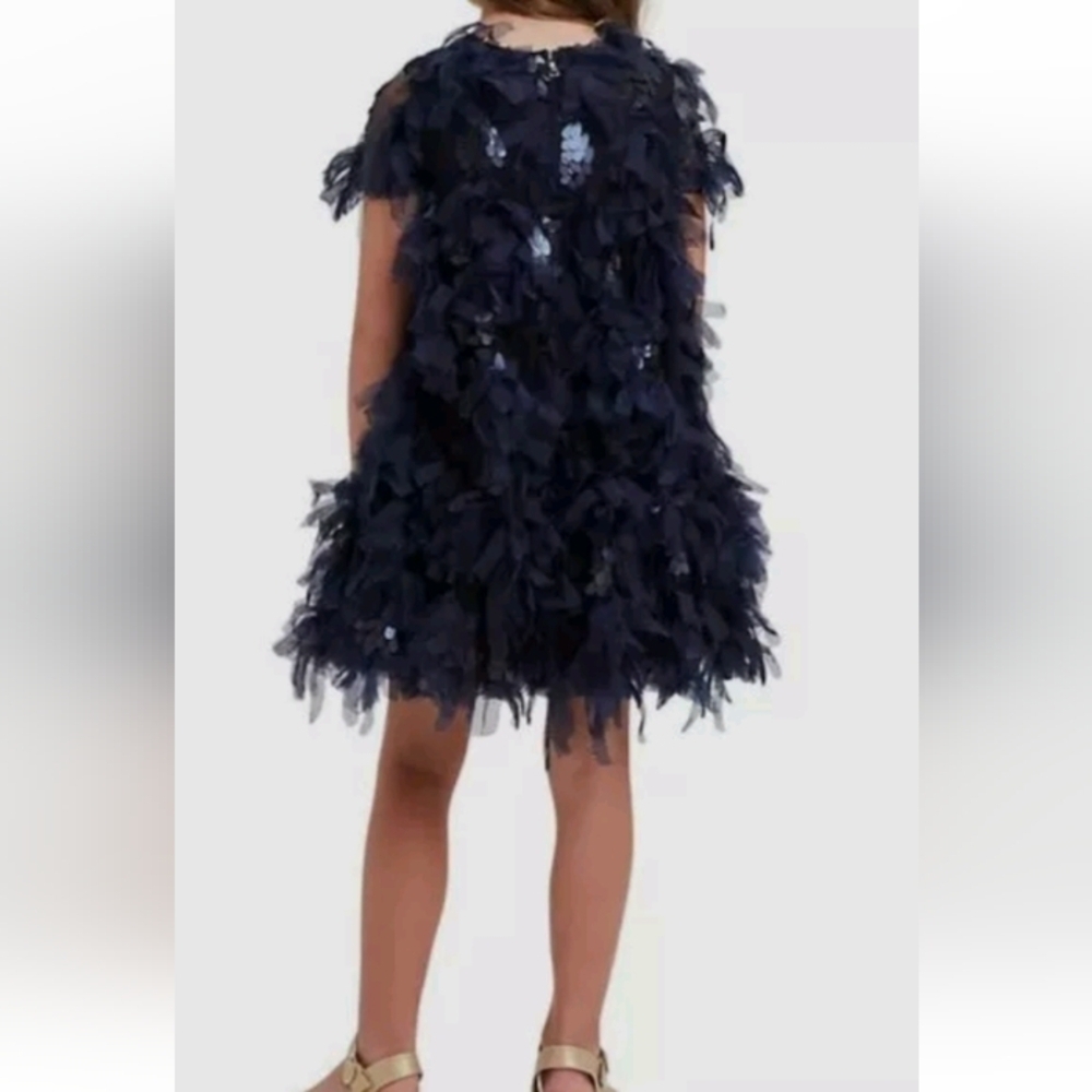 Bardot Junior Mallory Tiered Blue Mesh Overlay Butterfly A-Line Dress Sz 10